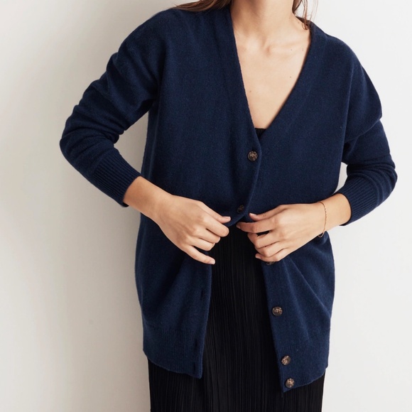 NWT Madewell V-Neck Relaxed Cardigan Navy Wool Blend Long XL Academia Fall Layer - Picture 1 of 9